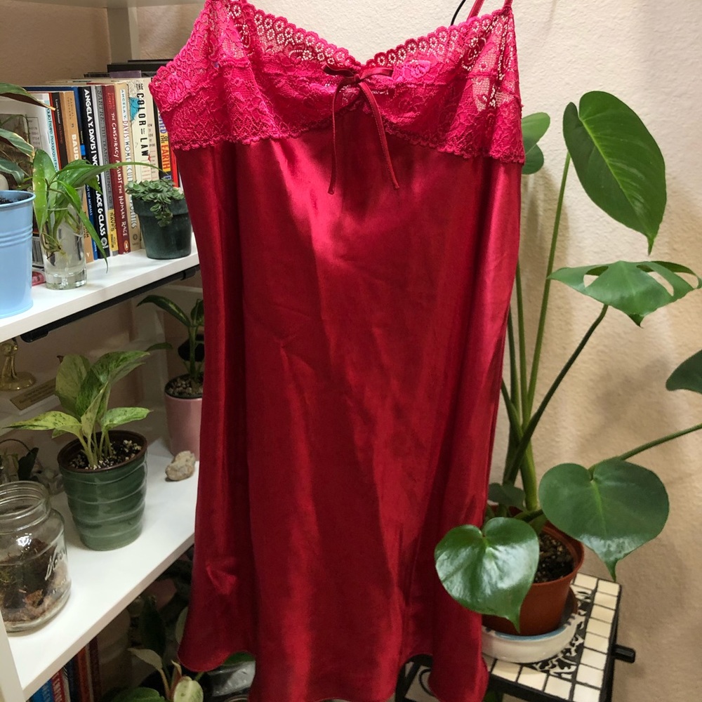 hot pink lace slip dress